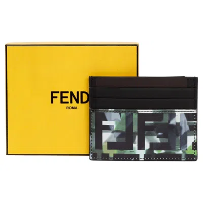 Pre-owned Fendi Nib Green Black Logo Card Holder