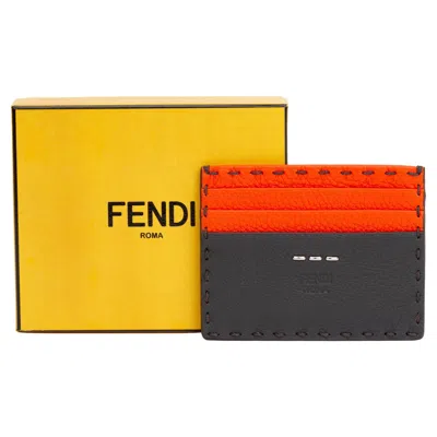 Pre-owned Fendi Nib Selleria 2 Tone Card Case In Yellow