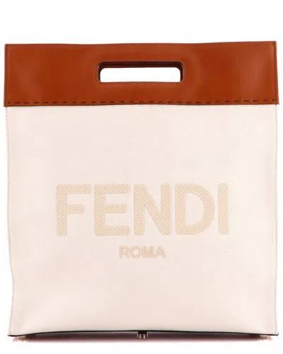 Fendi North South Logo Cutout Handle Shopper Tote Canvas With Leather  (authentic Pre-loved) In Multi