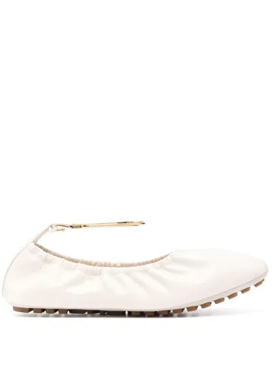 FENDI NUDE LEATHER BALLERINA SHOES FOR WOMEN