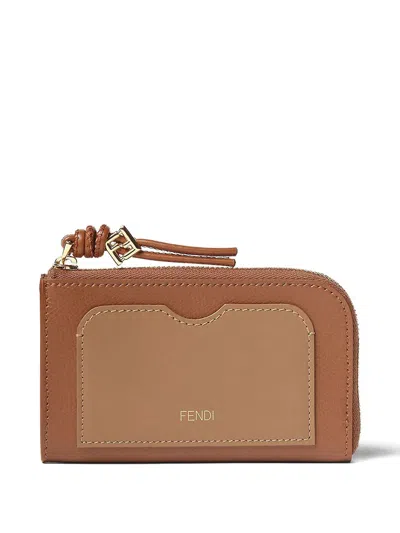 Fendi Nude Neutrals Leather Card Case Pouch In Red