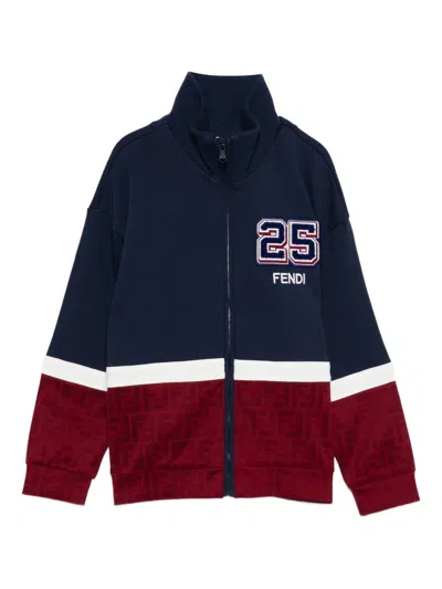 Fendi Kids' Number-applique Zip-up Sweatshirt In Blue