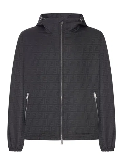 Fendi Nylon Blouson With Ff Motif In Black