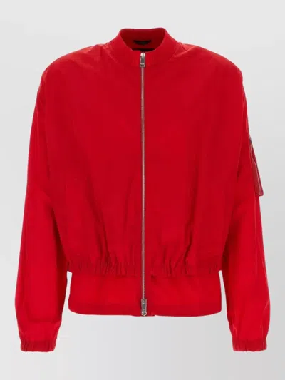 Fendi Nylon Bomber Jacket Elastic Cuffs Hem Pockets In Red