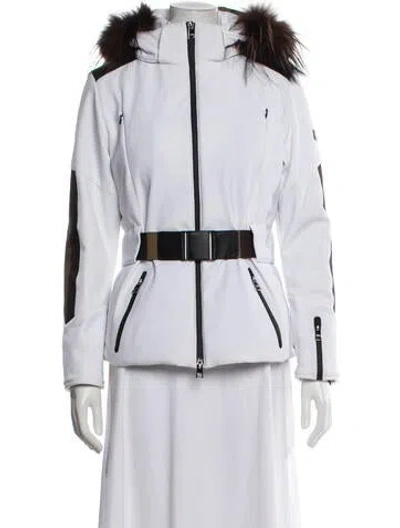 Pre-owned Fendi Nylon Colorblock Pattern Fur Jacket In White