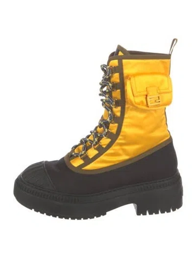 Pre-owned Fendi Nylon Combat Boots In Yellow
