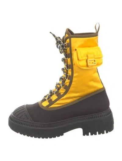 Pre-owned Fendi Nylon Combat Boots In Yellow