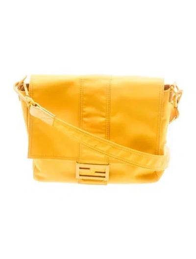 Pre-owned Fendi Nylon Econyl Baguette Messenger Medium In Yellow