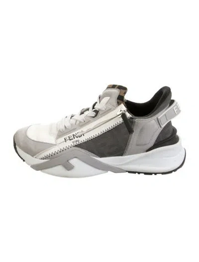 Pre-owned Fendi Nylon Graphic Print Athletic Sneakers In White