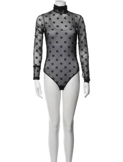 Pre-owned Fendi Nylon Graphic Print Bodysuit In Black