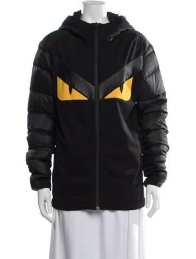 Pre-owned Fendi Nylon Graphic Print Down Jacket In Black