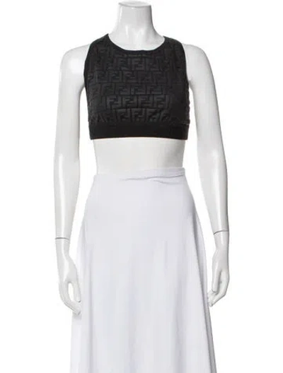 Pre-owned Fendi Nylon Graphic Print Sports Bra In Black