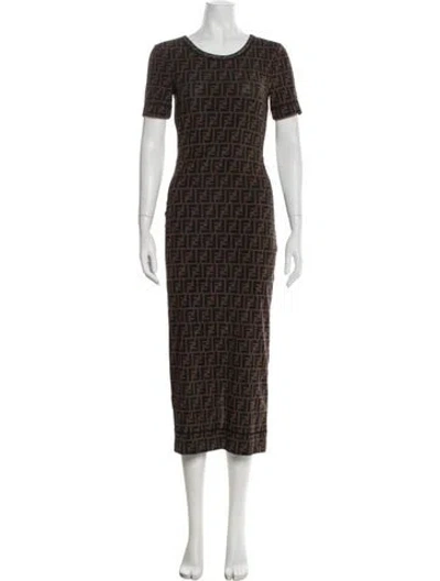 Pre-owned Fendi Nylon Midi Length Dress In Brown