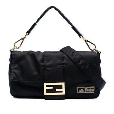 Pre-owned Fendi Nylon Porter Yoshida Nylon Convertible Baguette Satchel In Black
