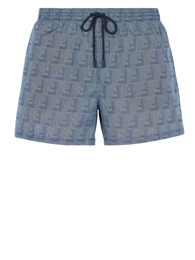 Fendi Nylon Swim Shorts In Blue