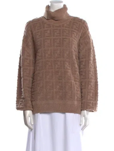 Pre-owned Fendi Nylon Turtleneck Sweater In Neutral