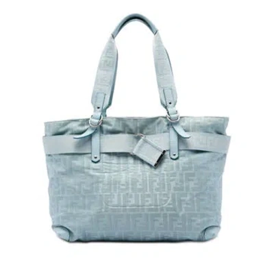 Pre-owned Fendi Nylon Zucca Nylon Zip Code Tote In Blue
