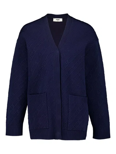 Fendi O Lock Chain Cardigan In Blue
