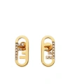 Fendi Crystal-embellished Metallic Earrings In Brown