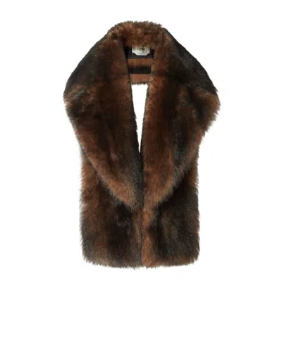 Fendi Ocher Dorsato Shearling Scarf In Brown
