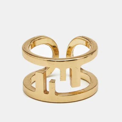 Pre-owned Fendi O'clock Gold Tone Ring Size 54