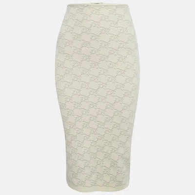 Pre-owned Fendi Off-white 3d Ff Karligraphy Motif Midi Skirt Xs