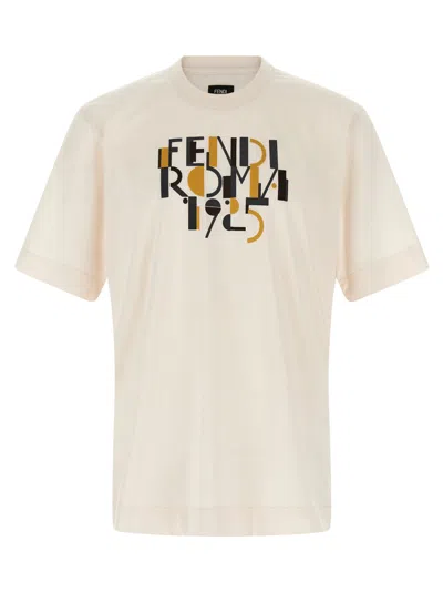 FENDI OFF WHITE CREWNECK PRINTED T-SHIRT