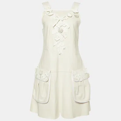 Pre-owned Fendi Off White Lambskin Leather Mini Dress M
