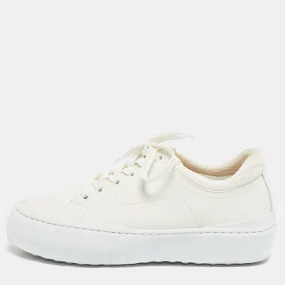 Pre-owned Fendi Off White Leather And Mesh Force Sneakers Size 37