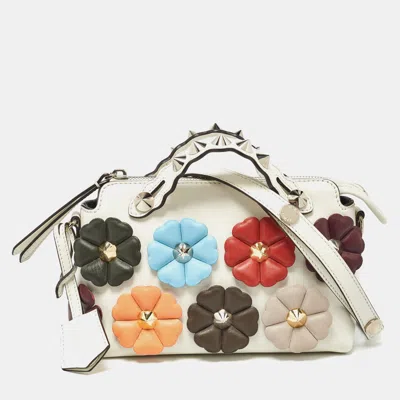 Pre-owned Fendi Off White Leather Mini By The Way Flowerland Crossbody Bag