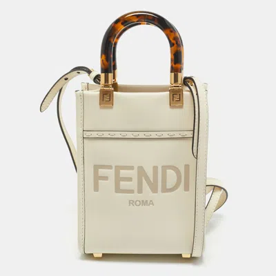 Pre-owned Fendi Off White Leather Mini Sunshine Tote