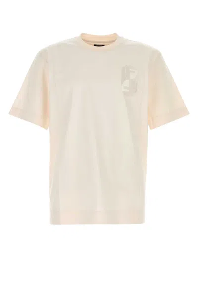 FENDI OFF WHITE LOGO EMBROIDERED T-SHIRT