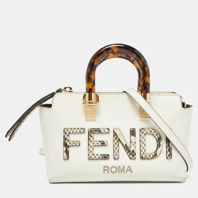 Pre-owned Fendi Off White Python And Leather Mini By The Way Bag