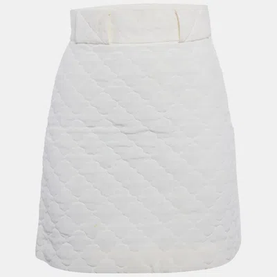 Pre-owned Fendi Off-white Quilted Silk Mini Skirt S