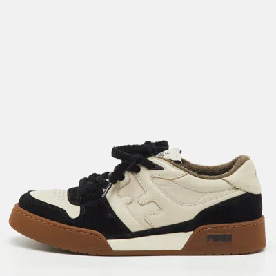 Pre-owned Fendi Off White/black Leather And Suede Match Lace Up Sneakers Size 40