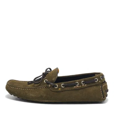 Pre-owned Fendi Oilve Green Suede Slip On Loafers Size 40