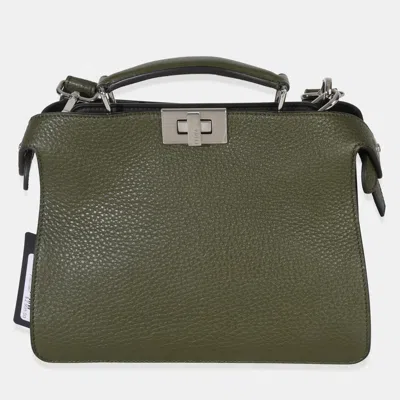 Pre-owned Fendi Olive Calfskin Leather Mini Peekaboo Iseeu Bag In Green