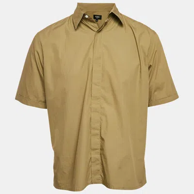 Pre-owned Fendi Olive Green Cotton Short Sleeve Shirt M