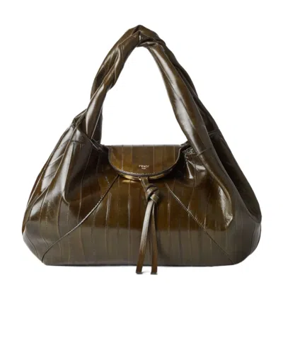 Fendi Spy Olive Green Inlaid Hagfish Leather Bag
