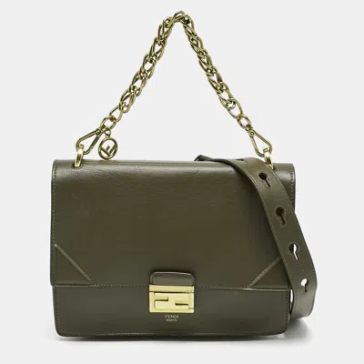 Pre-owned Fendi Olive Green Leather Kan U Shoulder Bag