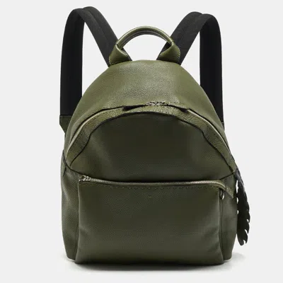 Pre-owned Fendi Olive Green Selleria Leather And Crocodile Back Horn Backpack