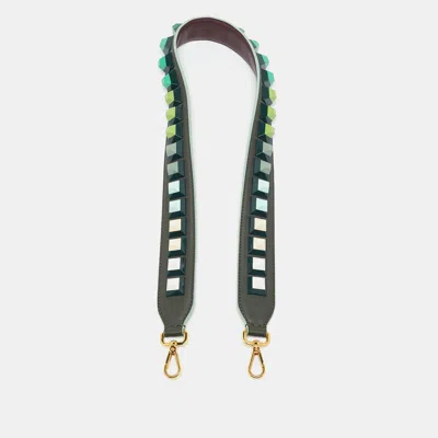 Pre-owned Fendi Olive Green/maroon Leather Studded Strap You Shoulder Bag Strap