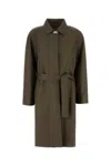 Fendi Leather Trench Coat With Belt And Collar In Green