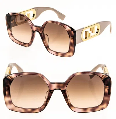 Pre-owned Fendi O'lock 40048 Brown Havana Beige Fashion Ff Lock Logo Sunglasses Fe40048u