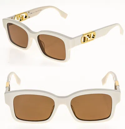 Pre-owned Fendi O'lock 40050 White Ivory Brown Fashion Ff Lock Logo Sunglasses Fe40050i
