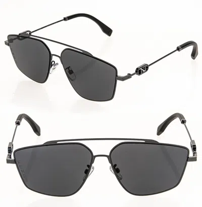 Pre-owned Fendi O'lock 40079 Ruthenium Black Ff Lock Logo Unisex Metal Sunglass Fe40079u