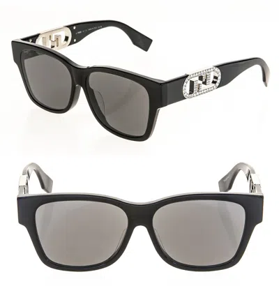 Pre-owned Fendi O'lock 40081 Black Fashion Ff Crystal Lock Logo Unisex Sunglasses Fe40081f In Gray