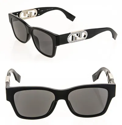 Pre-owned Fendi O'lock 40081 Black Fashion Ff Crystal Lock Logo Unisex Sunglasses Fe40081i In Gray