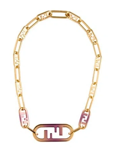 Pre-owned Fendi O'lock Choker Necklace, 18" In Multi