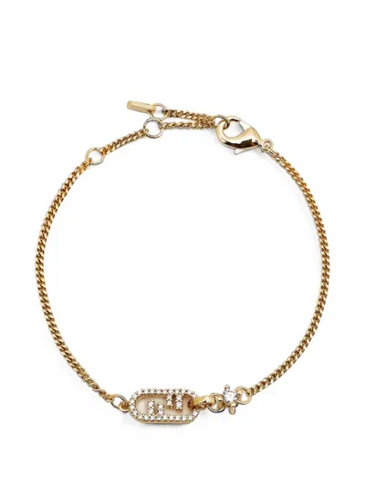 Pre-owned Fendi O'lock Crystal Bracelet In Gold